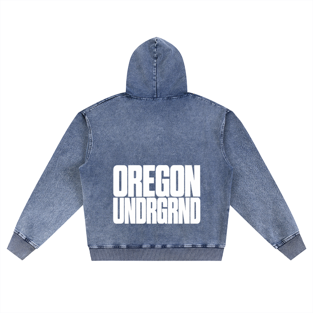 Snow Wash Oversized Zip-Up Hoodie
