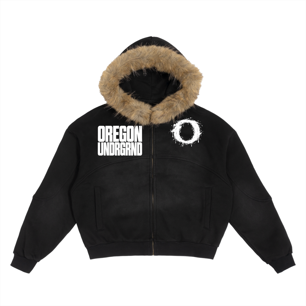 Sun Fade Boxy Detachable Fur Hoodie
